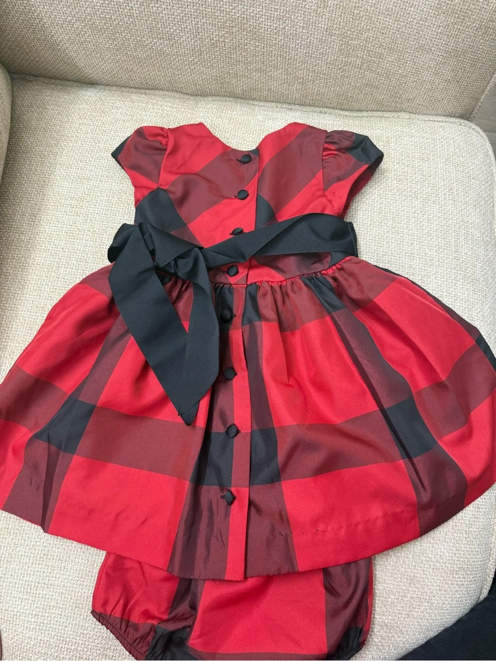 Ralph Lauren Baby Girls Red Black Plaid Dress Bloomers Holiday Set 12M EUC